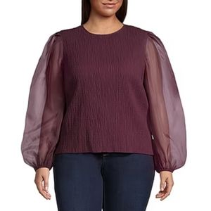 Worthington XL Burgundy Mock Neck Long Sleeve Blouse